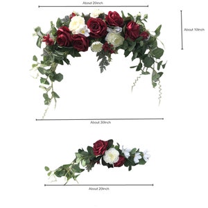 Wedding Arch Flowers, Burgundy Rose Floral Swags, 3Pcs Set Artificial Eucalyptus Leaves Flower For Sheer Drapes,Chair,Arbor,Wedding Ceremony image 8