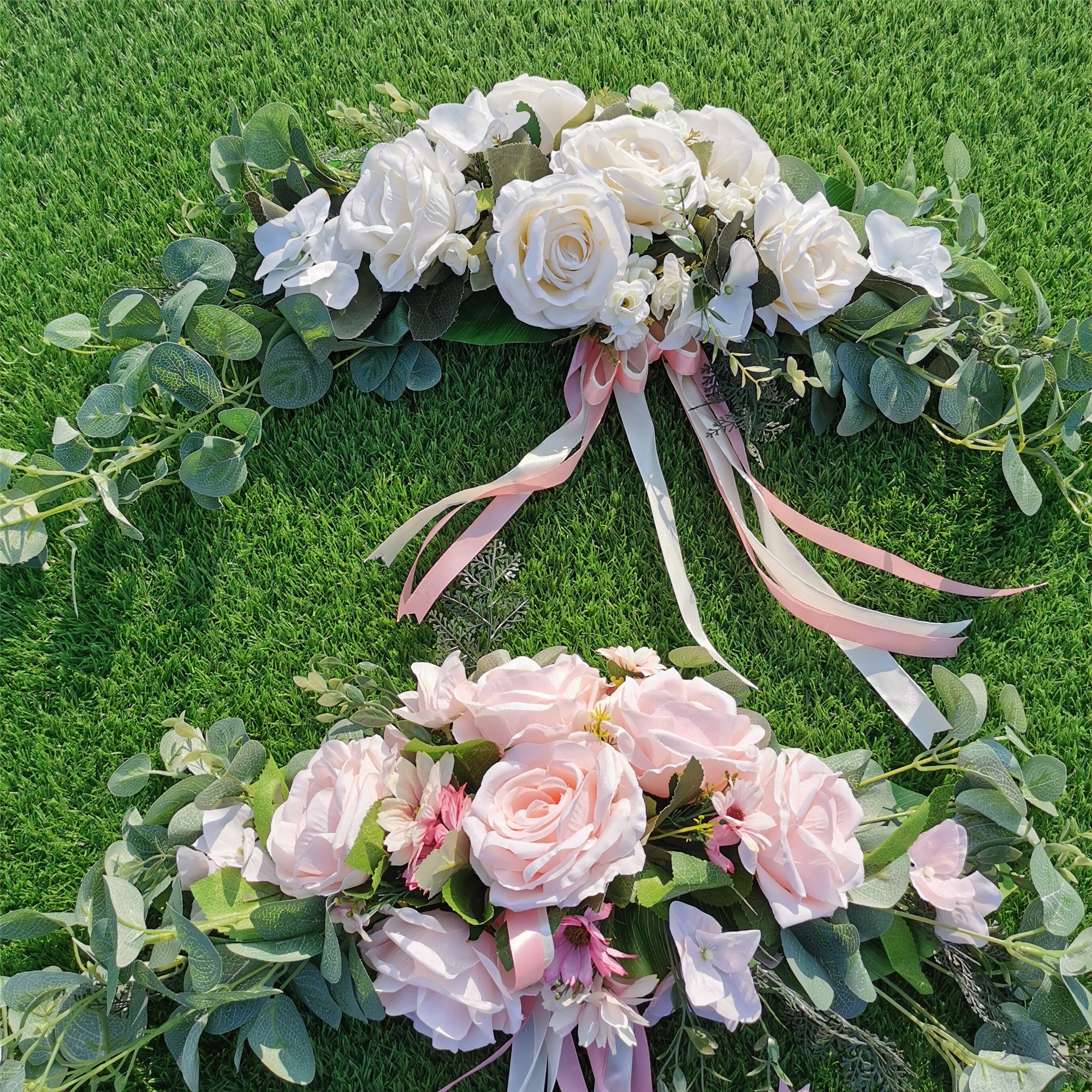 White Floral Swag Artificial Pink Rose Flower Decorative Etsy