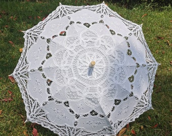 Parapluie blanc artificiel fait main en dentelle victorienne vintage avec ouverture manuelle Parasol de mariage noir pour parasol de mariage rouge