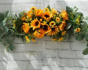 Sunflower Wedding Garland Yellow Wedding Favors Back Door Artificial Wedding Arch Flowers Arrangement Head table centerpiece Wedding Swag