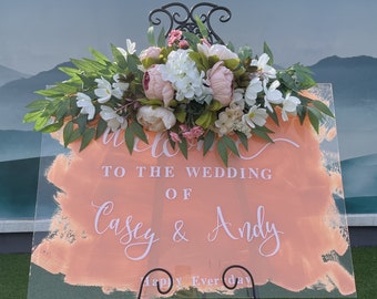 Wedding Arch Flowers,Peony Floral Swags,Artificial Flowers Eucalyptus Leaves For Reception Backdrop Sheer Drapes,Chair,Wedding Welcome Sign