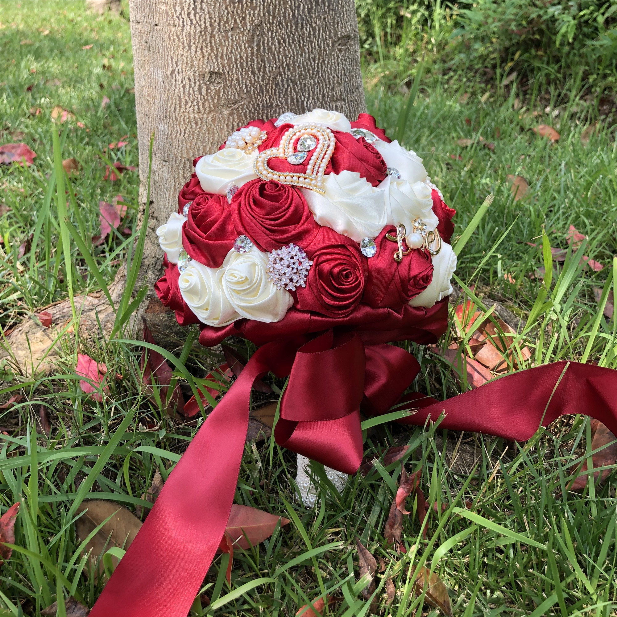 Burgundy Artificial Wedding Bouquet Brooch Gorgeous Wedding - Etsy