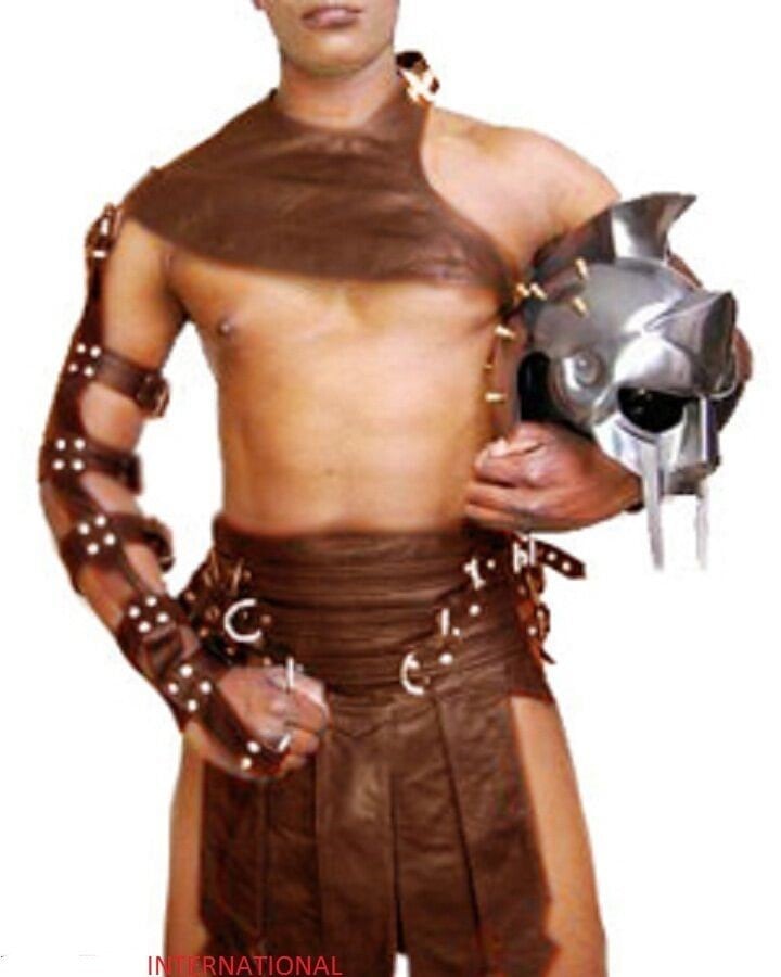 Real-Cow-Leather-3-Piece-Men-Kilt-Set-Gladiator-Roman-Kilt-LARP Halloween 