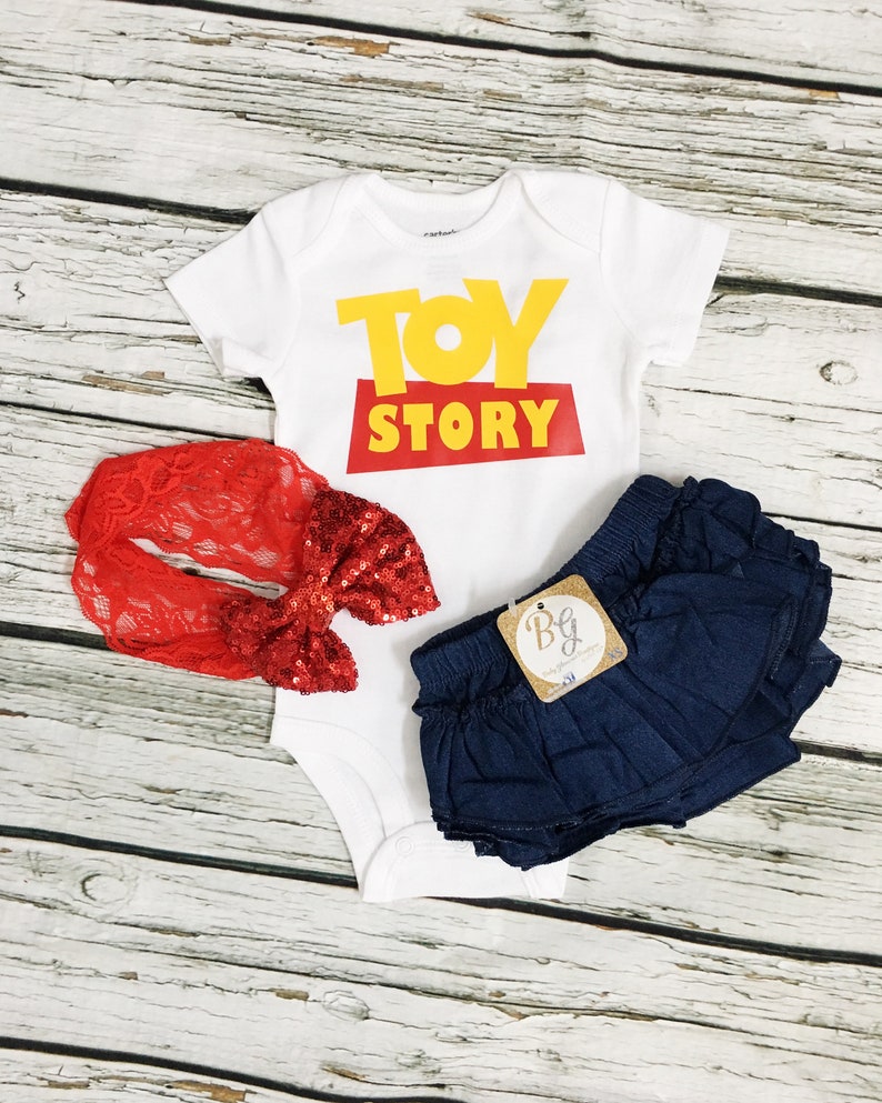 Ready to ship,Toy Story Denim Bloomer Outfit,Bodysuit Newborn to Toddler,Jessie Cowgirl Outfit Inspired,Toy Story Birthday Girl