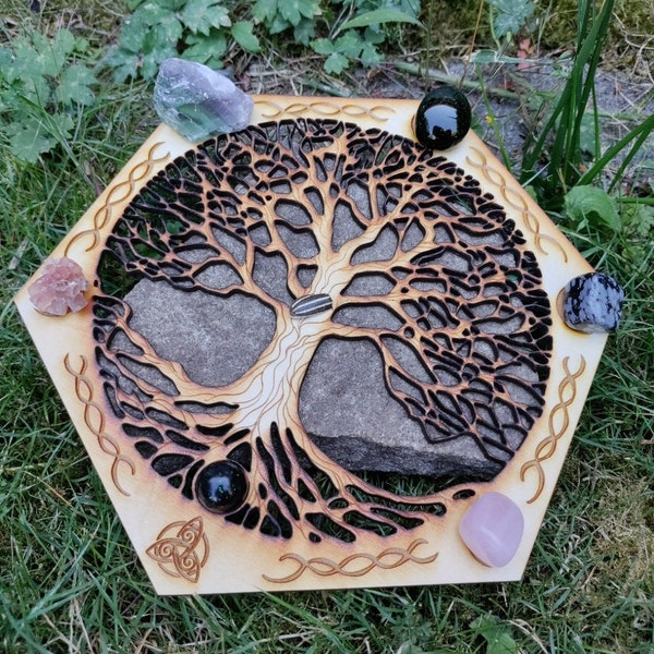 Lunar Crystal Grid -sacred geometry -unfinished wood -wicca