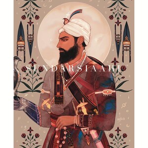 guru hargobind sahib ji / impresión de bellas artes de 8,5x11"