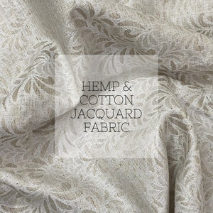 Hemp & Cotton Jacquard (Floral) Fabric - 140 GSM / 4.25 Oz - Natural Hemp Cotton Fabric Hemp Jacquard Fabric Hemp Pattern Hemp Shirt Fabric