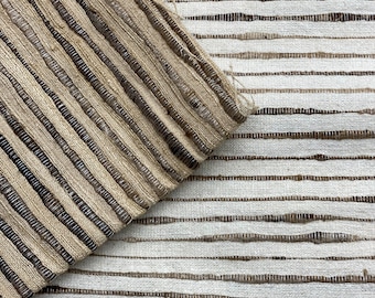 Striped Silk Fabric - Natural Handmade Silk Fabric - 170 gsm / 5 Oz - Peace Silk Fabric Slub Silk Fabric Ahimsa Silk Fabric for Upholstery