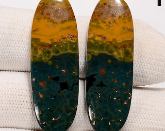 Natural Ocean Jasper Loose Gemstone Good Shape Polished Ocean Jasper Cabochon Flat Back Stone Fancy Shape Matching Pair Earrings Free Drill