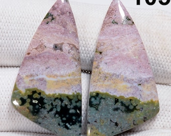 Ocean Jasper Crystal Loose Gemstone Good Shape Polished Ocean Jasper Cabochon Flat Back Stone Fancy Shape Matching Pair Earrings Free Drill