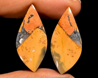 Maligano Jasper Cabochon Pair | Fancy Shape | 34x15x4mm 33Ct | Multi Color Matched Duo for Earrings Making