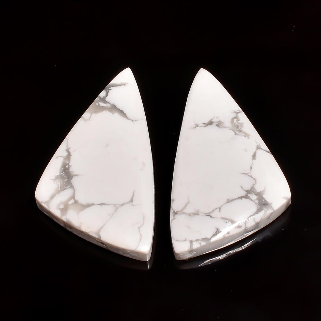 Howlite Cabochon Pair | Fancy Triangle Shape | 28x15mm 29ct | White ...