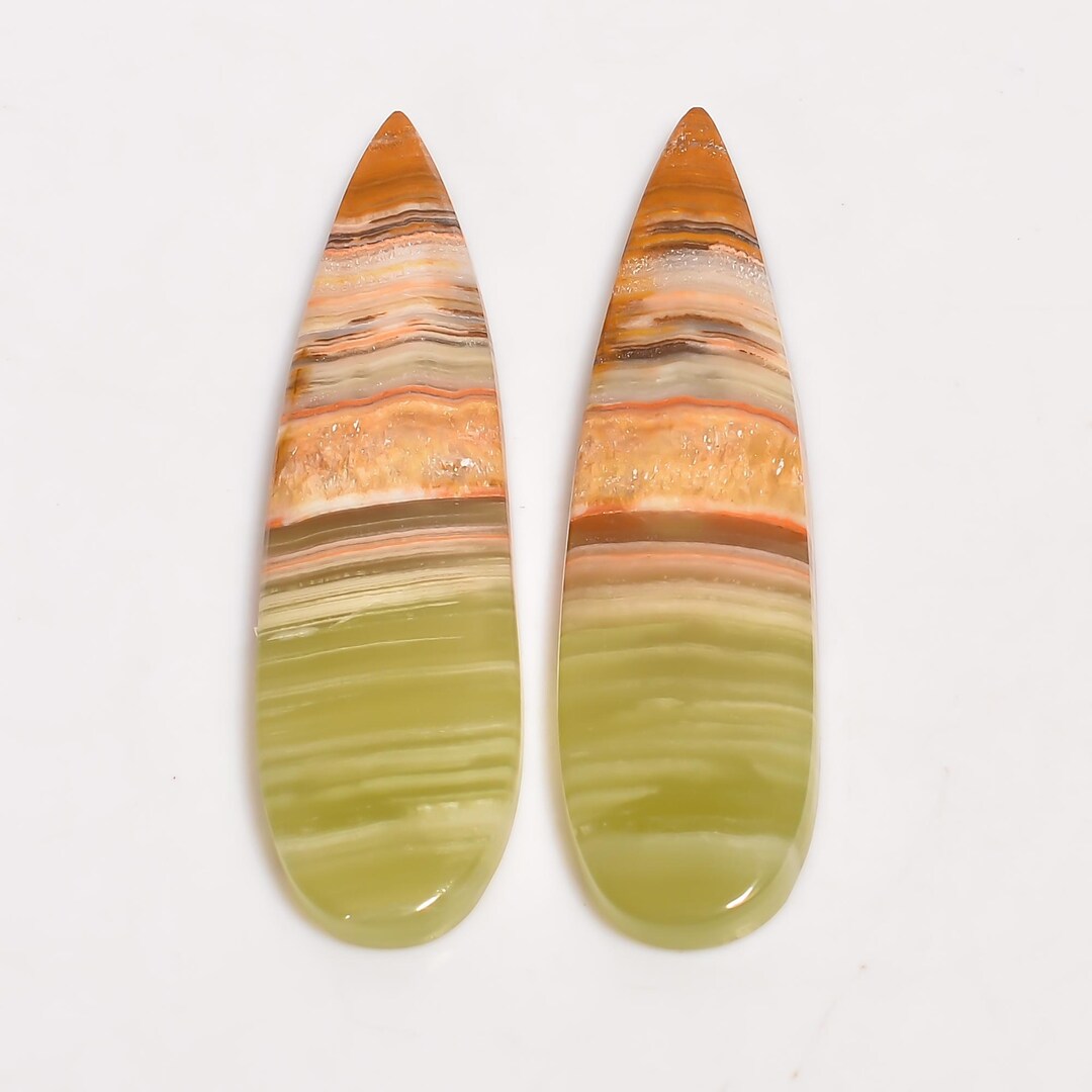 Banded Calcite Cabochon Pair | Pear Shape | 50x13mm 52ct | Multi Color ...
