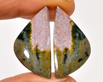 Ocean Jasper Cabochon Pair | Fancy Shape | 31x16mm 30Ct | Pink Green Yellow Matched Duo for Earrings Making