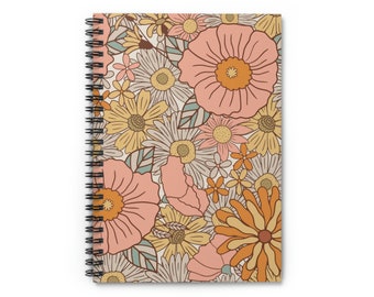 Anni '70 Boho Flower Journal, Quaderno a spirale - Linea a righe