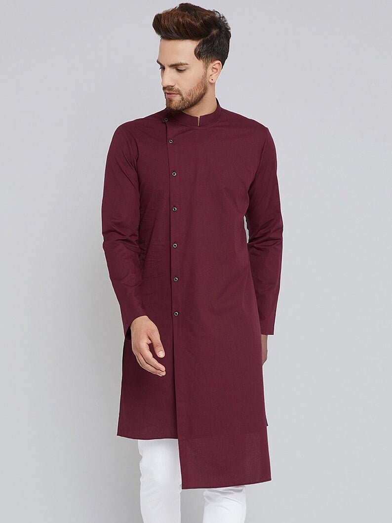 Stylish Maroon Solid Men Kurta Shirt Indian 100cotton Loose Etsy