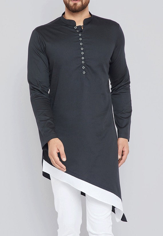 Black Stylish Kurta Indian 100%cotton Men Kurta Top | Etsy Denmark