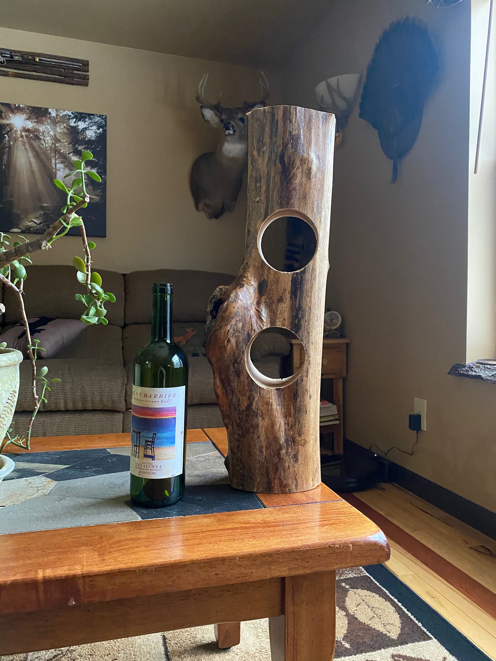 Rustic Log Wine Holder Etsy