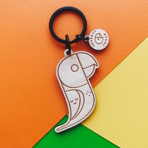 Sun Conure Parrot Key Charm / Wooden Keychain