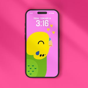 Sfondo per telefono "Pappagallo assonnato con cuori XOXO" / Salvaschermo per iPhone / Sfondo digitale per iPhone / Download immediato