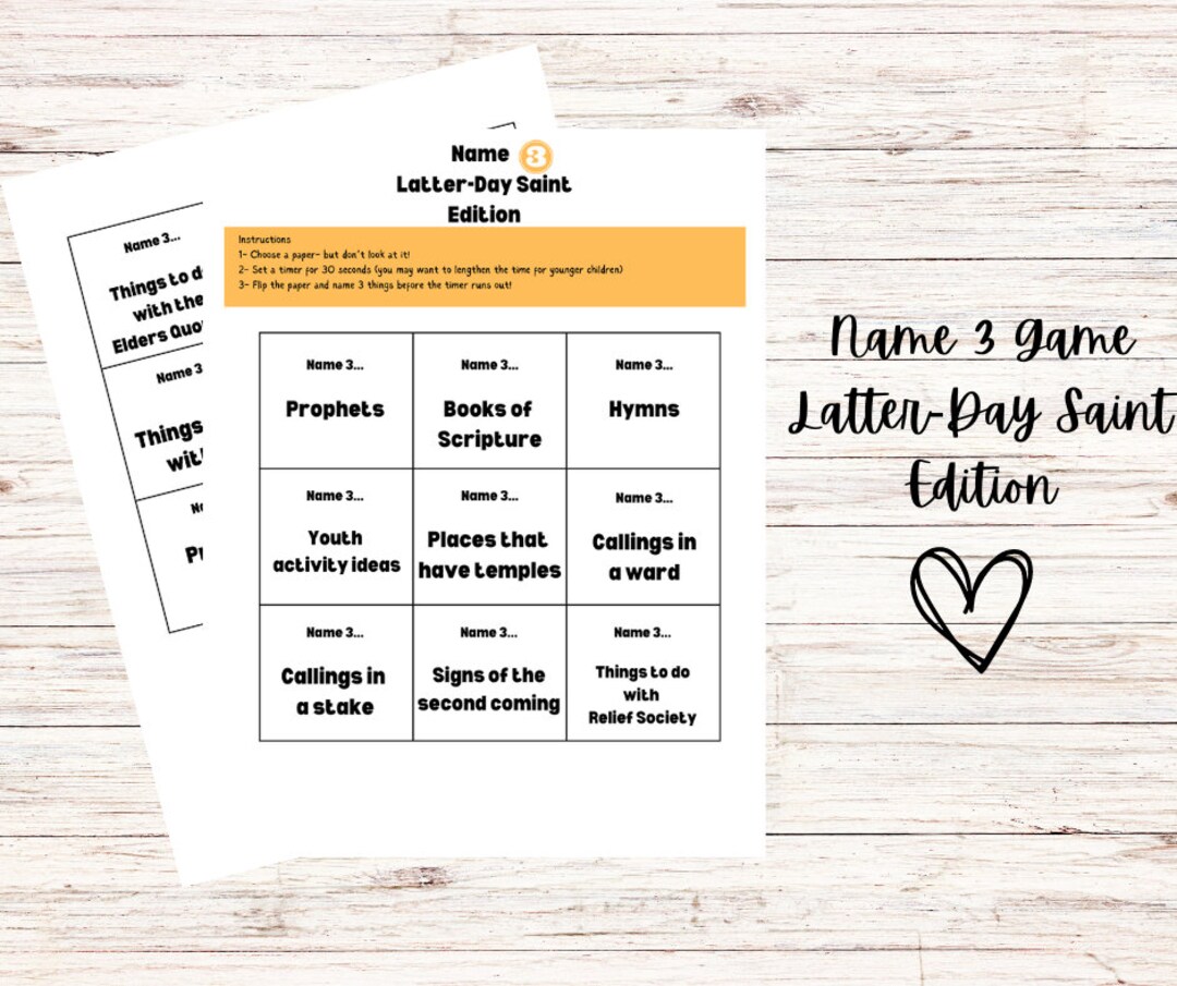 Name 3 Game: Latter-day Saint Edition - Etsy