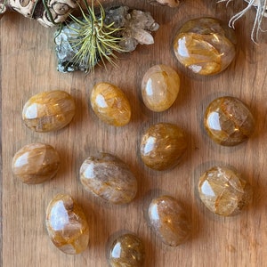 Golden Hematoid Quartz Palm Stones, Golden Healer Quartz, Heart Chakra, Solar Plexus Chakra