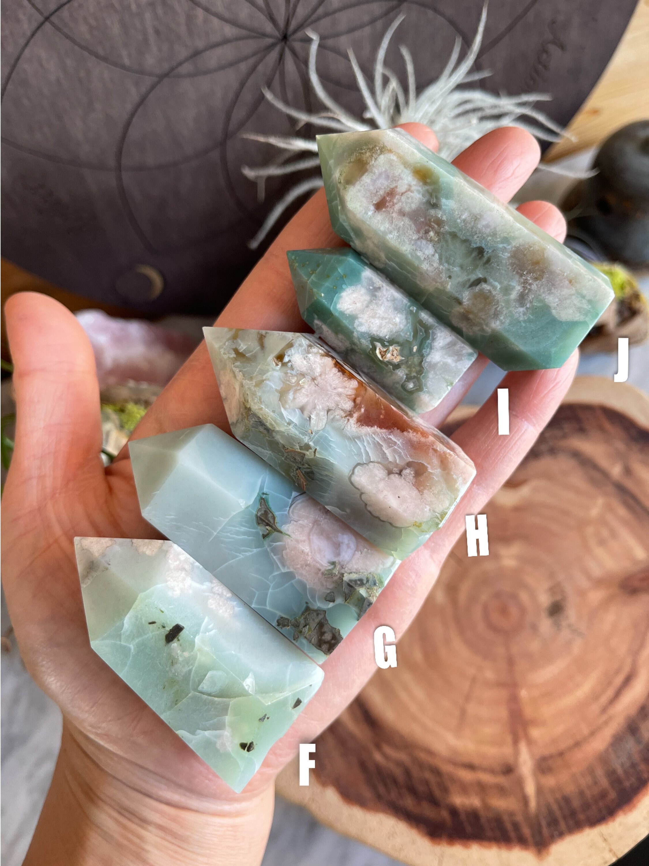 Natural Green Flower Agate Points Towers Grounding Stone Etsy Canada