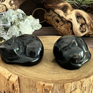Silver Sheen Sleeping Cat Carvings, Natural Gemstone, Chakras,  Healings