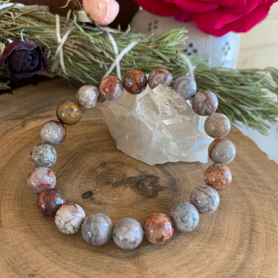 Genuine Mexican Crazy Agate Bead Bracelet Beaded Bracelet Men s