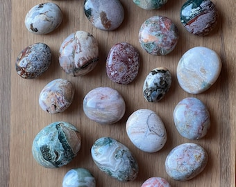 Ocean Jasper Healing Palm Stones, Orbicular Jasper,  Grounding Stones, Heart Chakra, Root Chakra