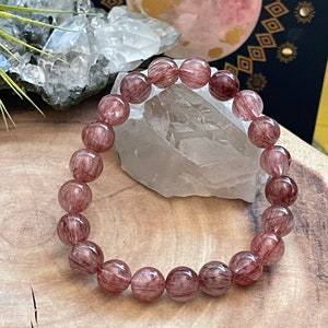 Genuine Red Rutile Quartz Bead Bracelet, Beaded Bracelet