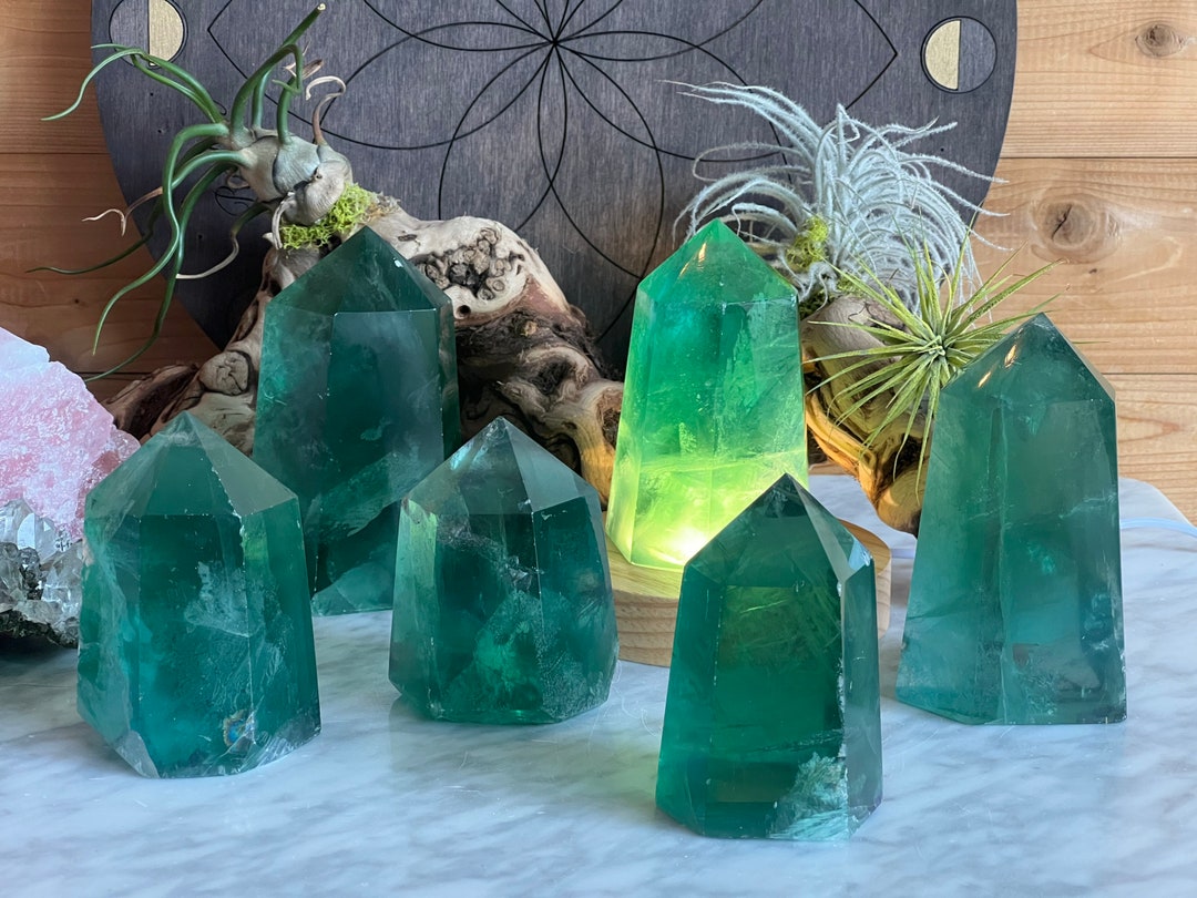 グリーン フローライトポイント3本 セットフェザー蛍石蛍光