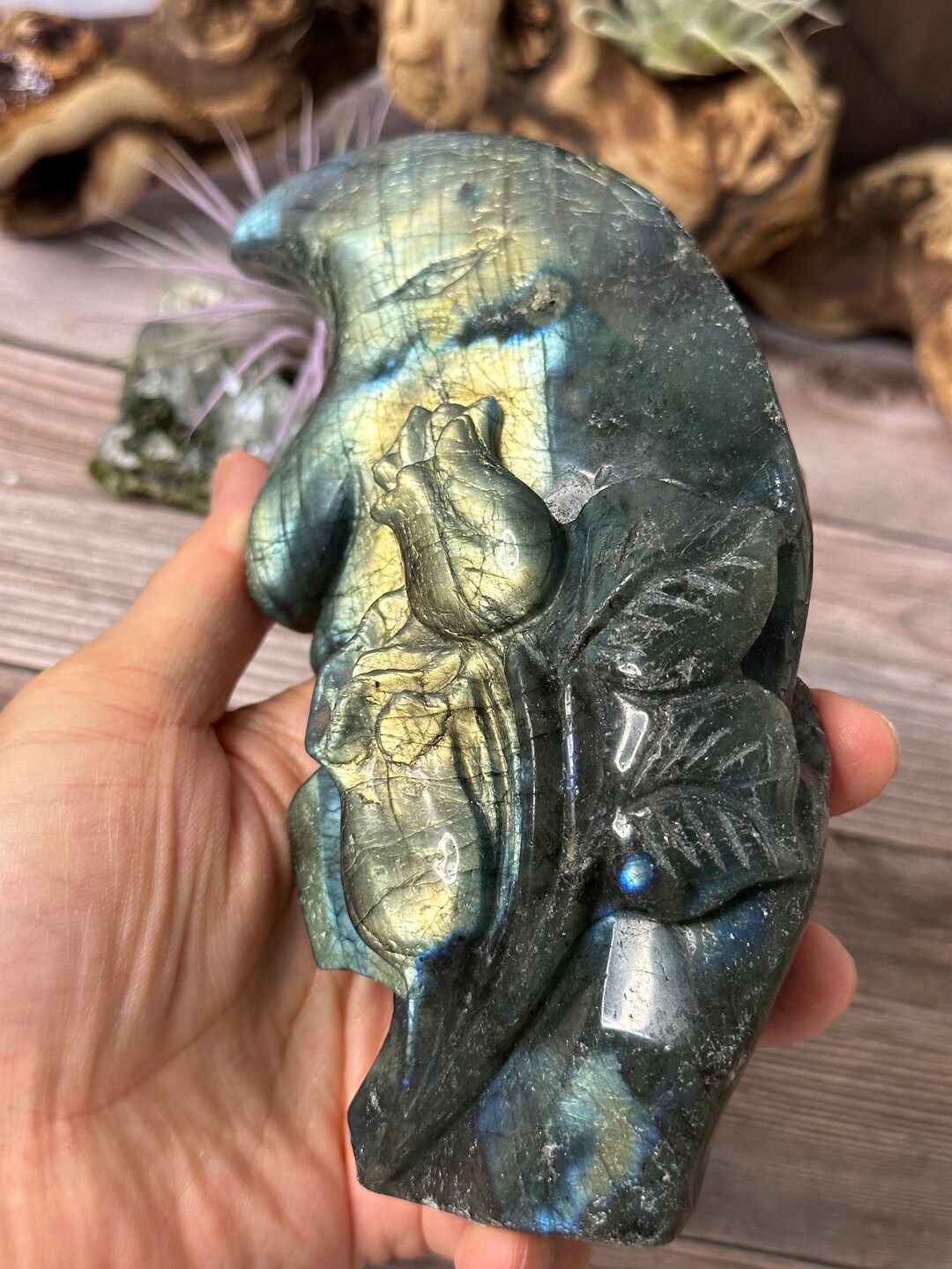 Flashy Labradorite Moon Carving, Labradorite, Stone Carving, Healing ...