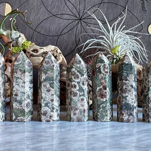 Rhyolite Green Flier Jasper Point, Green Flower Jasper Points, Towers, Grounding stone, Healing Stone