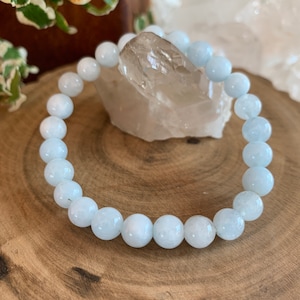 Natural Blue Chalcedony Bead Bracelet, Beaded Bracelet, Throat Chakra