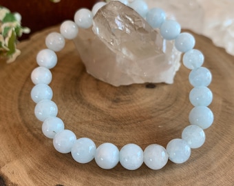 Natural Blue Chalcedony Bead Bracelet, Beaded Bracelet, Throat Chakra