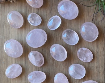 Gemmy Rose Quartz Palm Stones, Rose Quartz Tumbled Stones, Heart Chakra