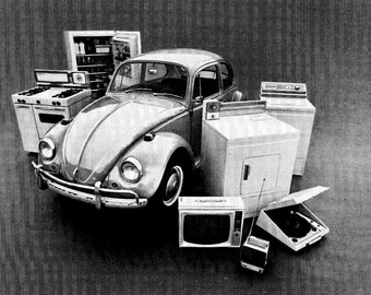 1967 VW Beetle + 6 Appliances = Average New Car Cost -Bug-Original 13.5 * 10.5 Magazine Ad