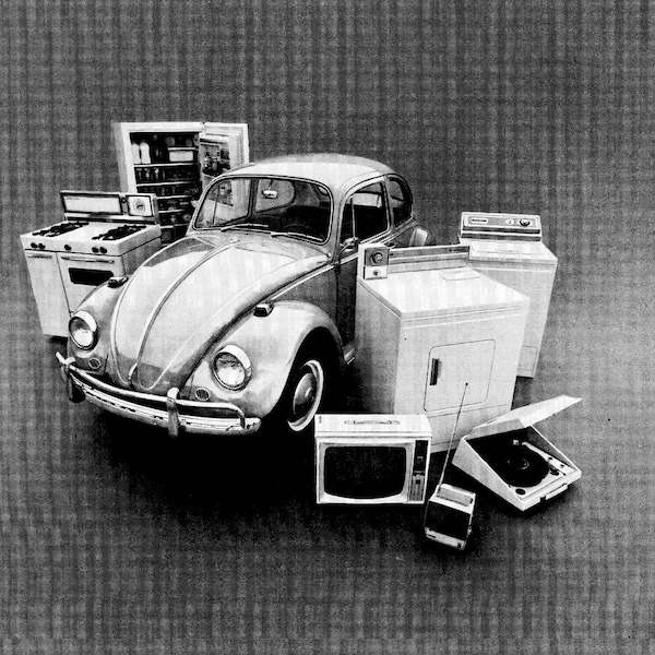 1967 VW Beetle + 6 Appliances = Average New Car Cost -Bug-Original 13.5 * 10.5 Magazine Ad