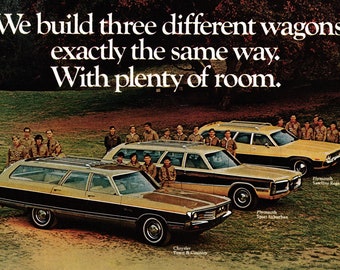 1972 Chrysler + Plymouth Station Wagons Original 13.5 * 10.5 Magazine Ad
