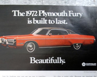 2-Page Car Ad 1972 Plymouth Fury Gran Coupe chrysler motor company classic old photo advertisement parts print brochure dealer auto usa