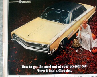 1966 Chrysler 300 Yellow Black Top 383 ci V-8 Original 13.5 * 10.5 Magazine Ad