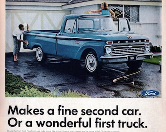 1966 Ford F-100 Blue 1st Truck or  2nd Car-Original 13.5 * 10.5 Magazine Ad