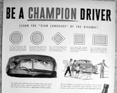 1950 Champion Spark Plug-Road Sign Shapes-Original 13.5 10.5 Magazine Ad