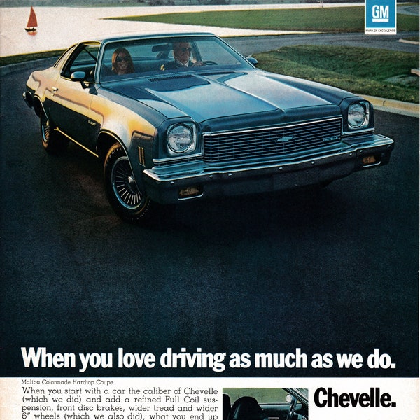 1973 Chevrolet Chevelle Blue Colonade Hardtop Coupe Original Magazine Ad