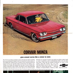 1963 Chevrolet Corvair Monza Coupe + Convertible-Original 13.5 * 10.5 Magazine Ad