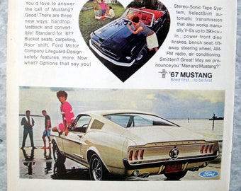1967 Ford Mustang-390 CU V-8-Hardtop-Fastback-Original  13.5 * 10.5 Magazine Ada