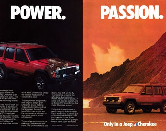 1987 Jeep Cherokee Chief-Red-173 HP-Power + Passion-Original 2 Page Magazine Ad