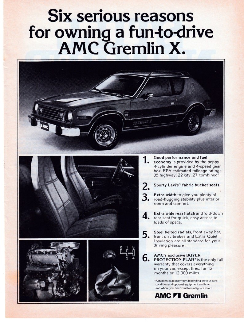 1978 Amc Gremlin X American Motors Performance Levi Etsy