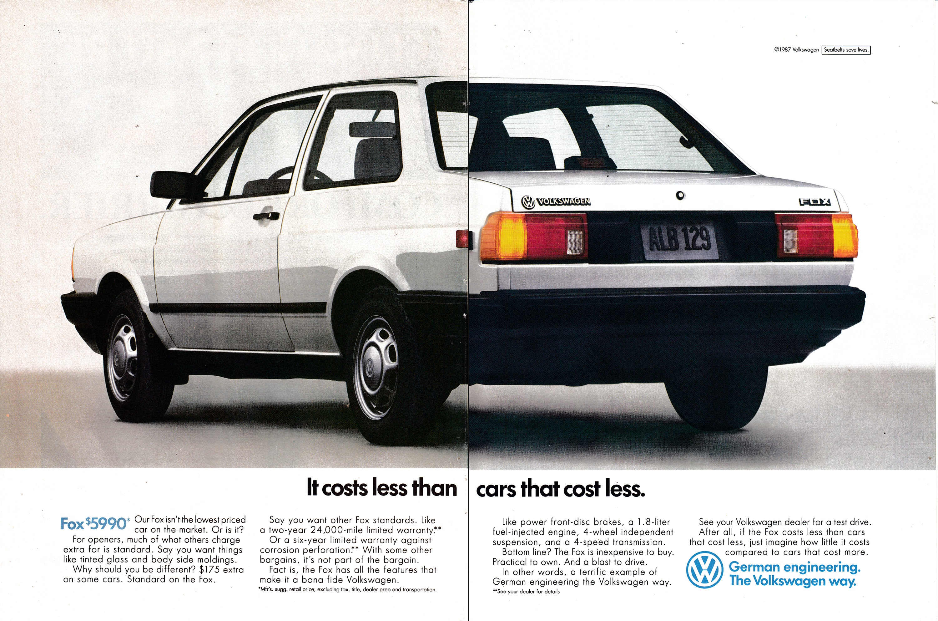 1987 VW Fox-cost Less Than Cars That Cost Less-bug-original 2 Page Magazine  Ad 